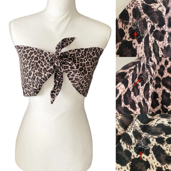 Express Leopard Print Linen Crop Tube Top with Front Tie Women’s Large NWT - Picture 1 of 13